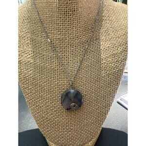 Vintage Stone Agate Wire Wrapped Pendant Necklace Adjustable Boho Natural